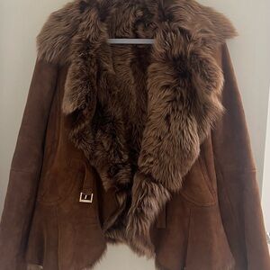 MaxMara Brown Teddy Jacket with Plush Fur Collar
